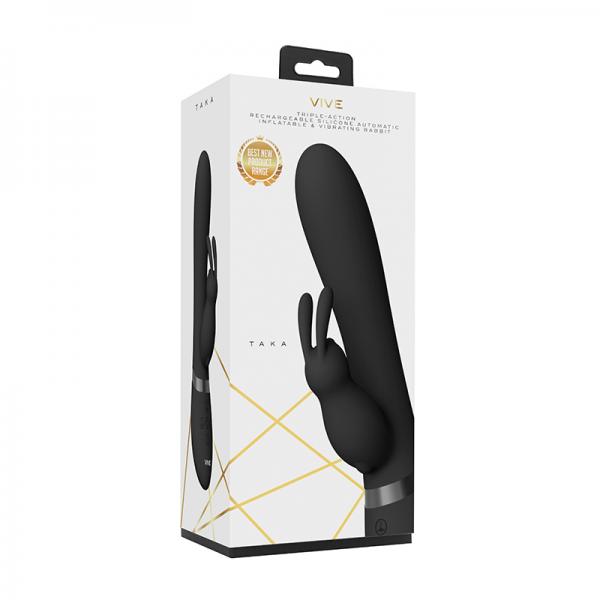 Vive Taka Rechargeable Auto Inflatable Triple Motor Silicone Rabbit Black