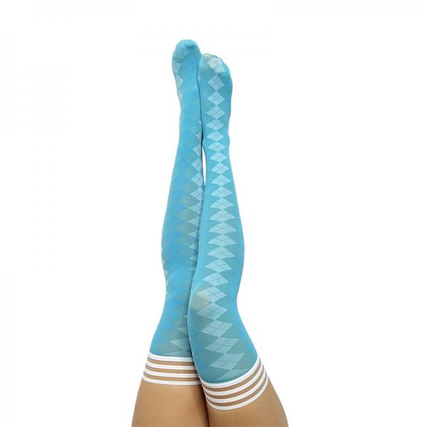 Kixies On Point Collection Par 4 Blue Argyle Thigh High Stockings Size B