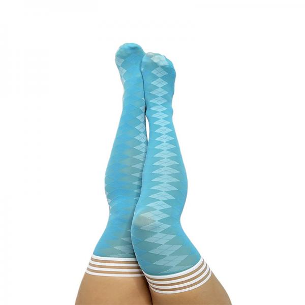 Kixies On Point Collection Par 4 Blue Argyle Thigh High Stockings Size D