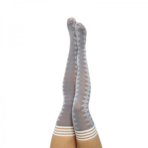 Kixies On Point Collection Par 4 Grey Argyle Thigh High Stockings Size B