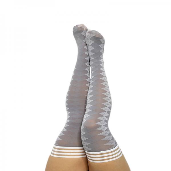 Kixies On Point Collection Par 4 Grey Argyle Thigh High Stockings Size C