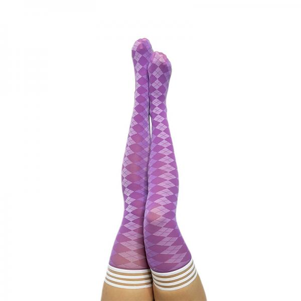 Kixies On Point Collection Par 4 Purple Argyle Thigh High Stockings Size A