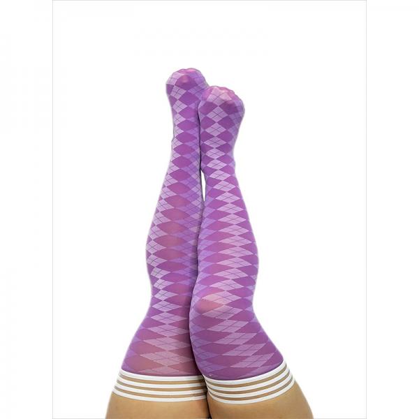 Kixies On Point Collection Par 4 Purple Argyle Thigh High Stockings Size D