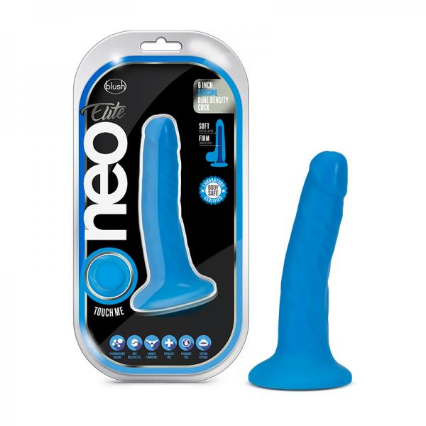 Neo Elite 6 Inch Silicone Dual Density Cock Neon Blue