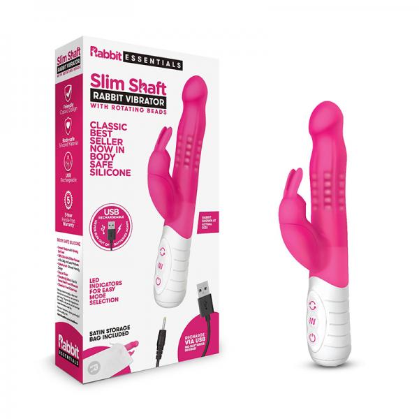 Rabbit Essentials Slim Shaft Rabbit Vibrator Hot Pink