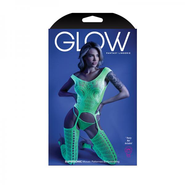 Glow Supersonic Mosaic Bodystocking Neon Green O/S