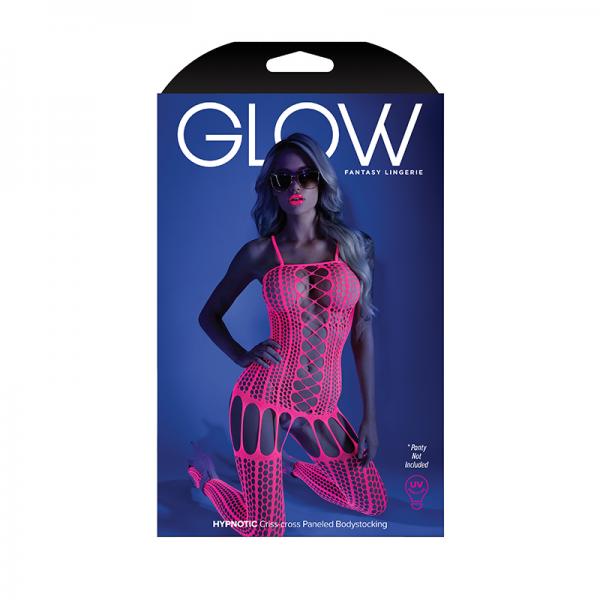 Glow Hypnotic Criss Cross Paneled Bodystocking Neon Pink Os