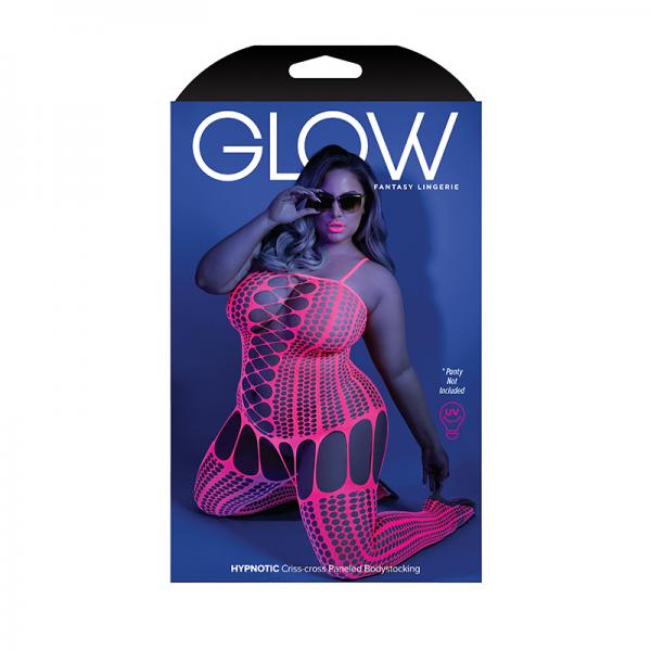 Glow Hypnotic Criss Cross Paneled Bodystocking Neon Pink Qs