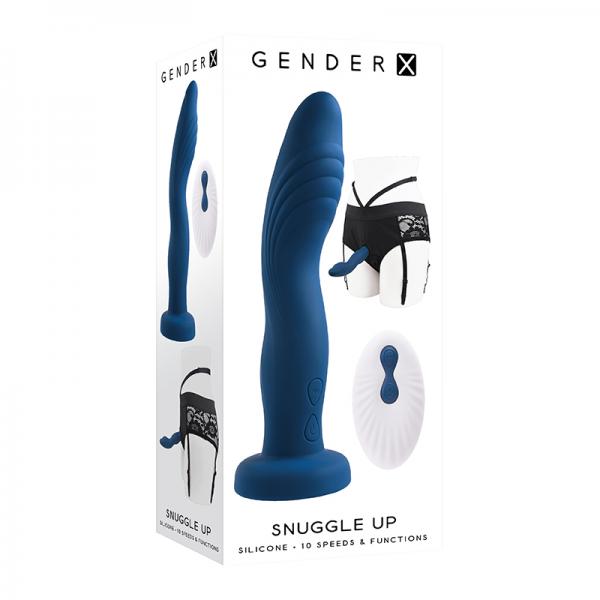 Gender X Snuggle Up Vibrator And Strap On Harness Blue