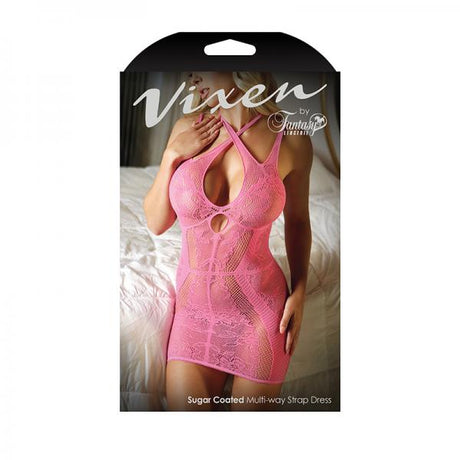 Vixen Multiway Strap Net Lace Dress Pink L/Xl