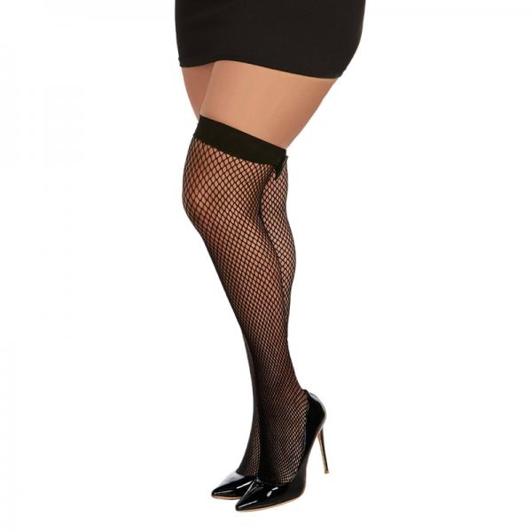 Dreamgirl Diamond Net Fishnet Thigh Highs With Vinyl Bowtie Accent Black Osq