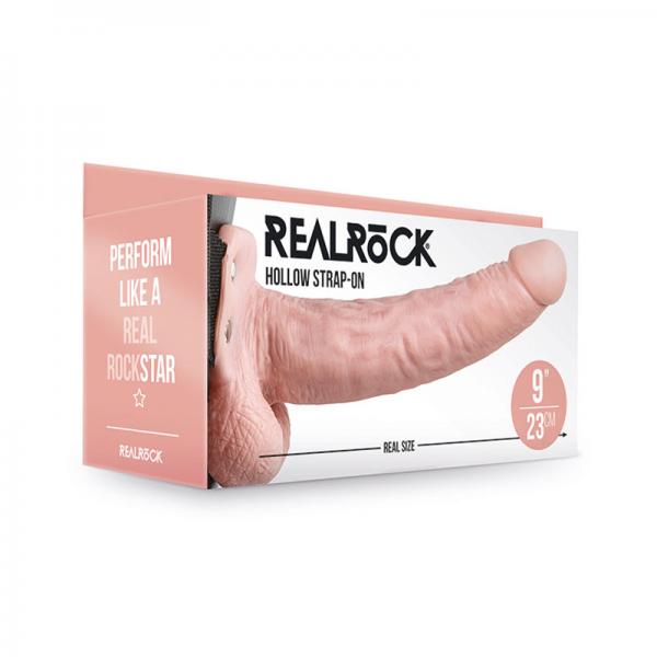 Realrock Hollow Strap On With Balls 9 In. Vanilla