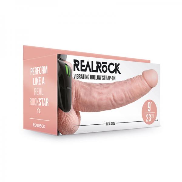 Realrock Vibrating Hollow Strap On With Balls 9 In. Vanilla
