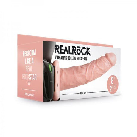 Shots Realrock 8" Vibrating Hollow Strap On W/O Balls Flesh