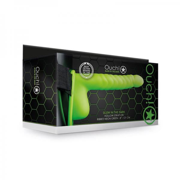 Ouch! Ribbed Hollow Strap On With Balls 8 In. G.I.T.D.