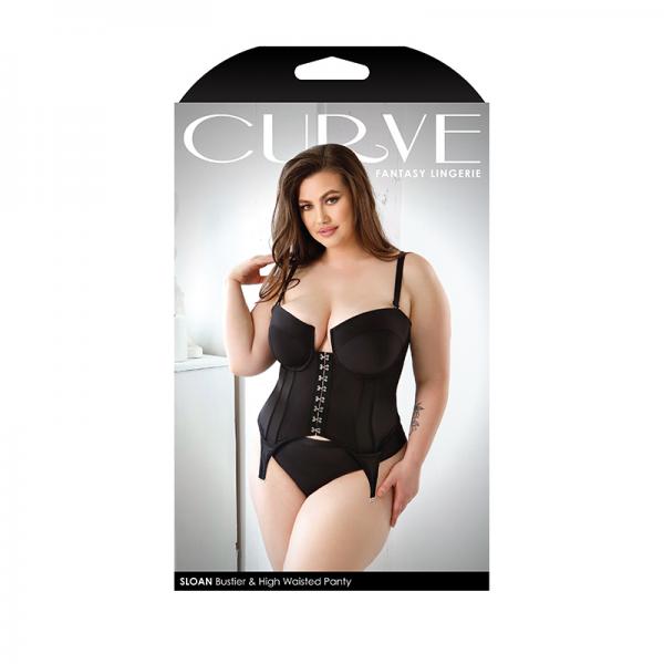 Curve Sloan Cropped Bustier With Molded Cups & High Waisted Panty 1x/2x Black