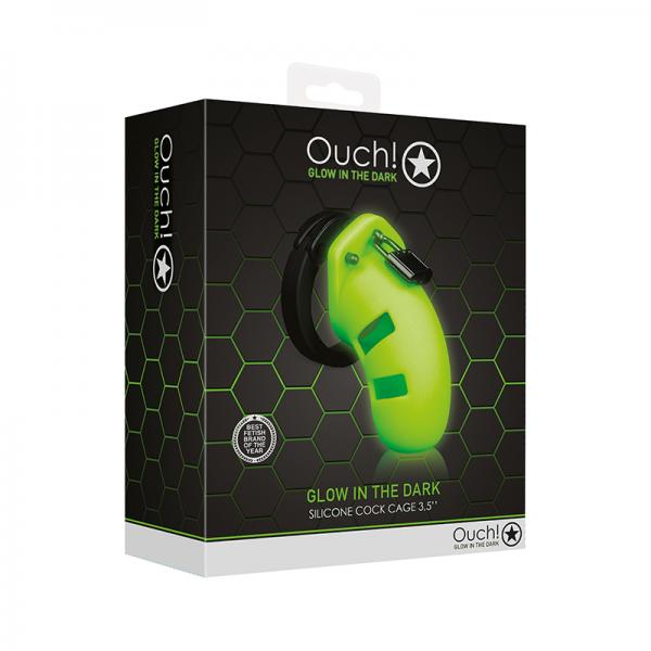 Ouch! Glow Model 20 Cock Cage 3.5 In. Glow In The Dark Green