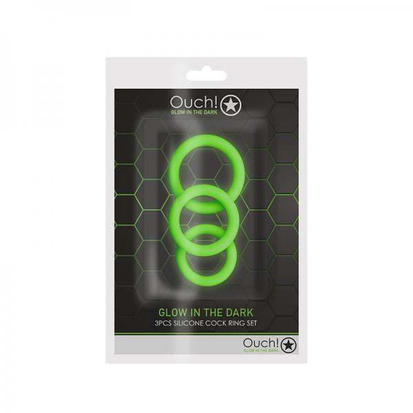 Ouch! Glow 3 Piece Cock Ring Set Glow In The Dark Green