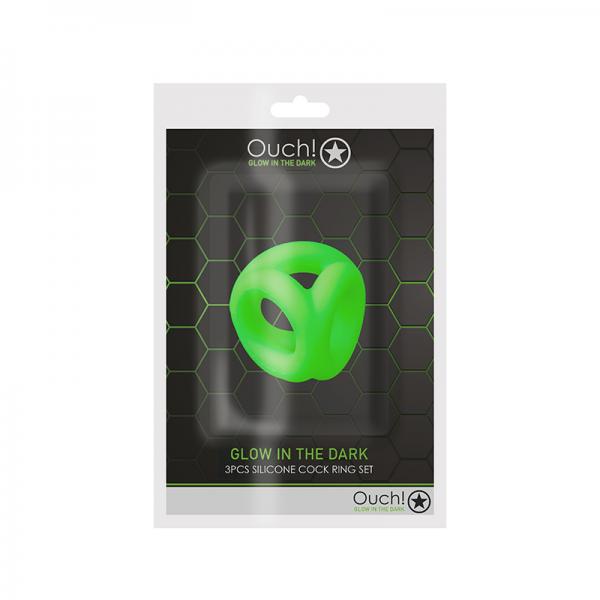 Ouch! Glow Cock Ring & Ball Strap Glow In The Dark Green