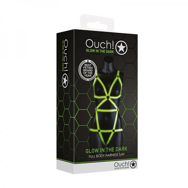 Ouch! Glow Full Body Harness Glow In The Dark Green S/M