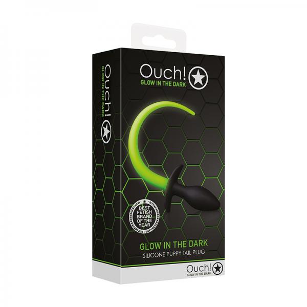 Ouch! Glow Puppy Tail Plug Glow In The Dark Green