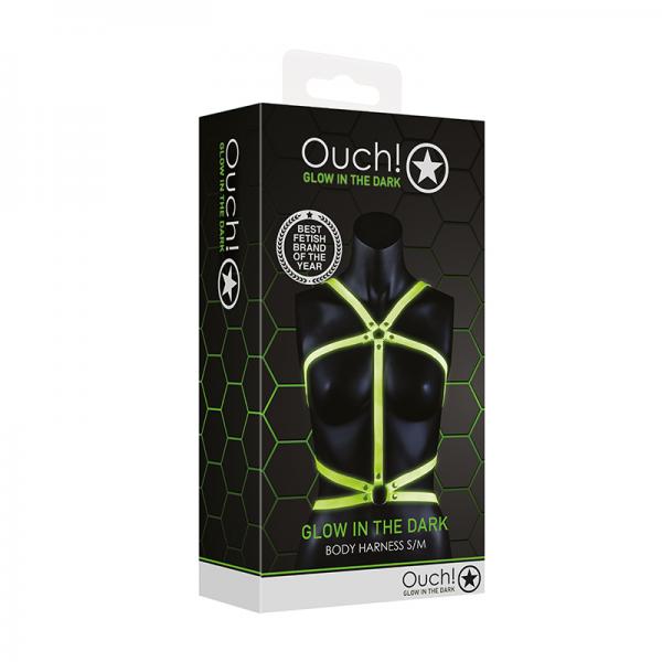 Ouch! Glow Body Harness Glow In The Dark Green S/M
