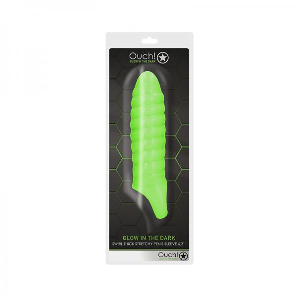 Ouch! Glow Swirl Thick Stretchy Penis Sleeve Glow In The Dark Green