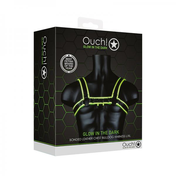 Ouch! Glow Chest Bulldog Harness Glow In The Dark Green L/Xl