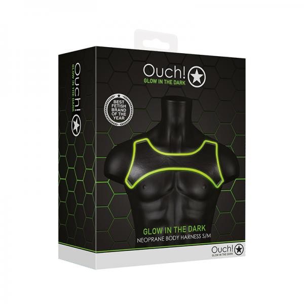 Ouch! Glow Neoprene Harness Glow In The Dark Green S/M