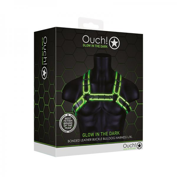 Ouch! Glow Buckle Bulldog Harness Glow In The Dark Green L/Xl