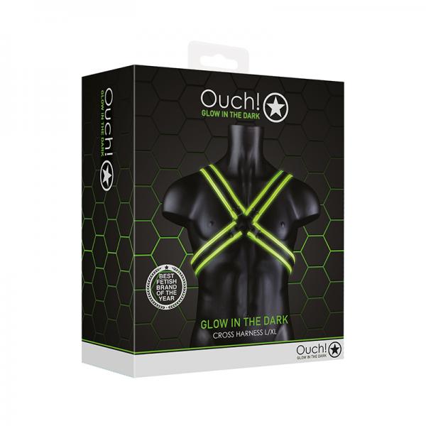 Ouch! Glow Cross Harness Glow In The Dark Green L/Xl