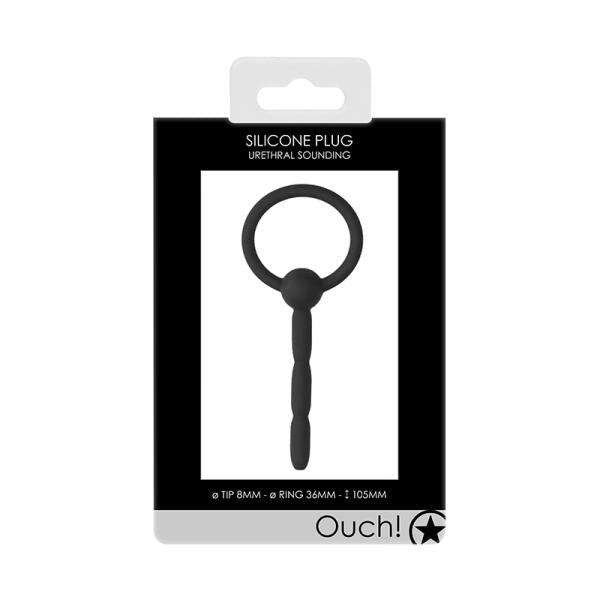 Ouch! Urethral Sounding Tiered Silicone Plug Black 8 Mm