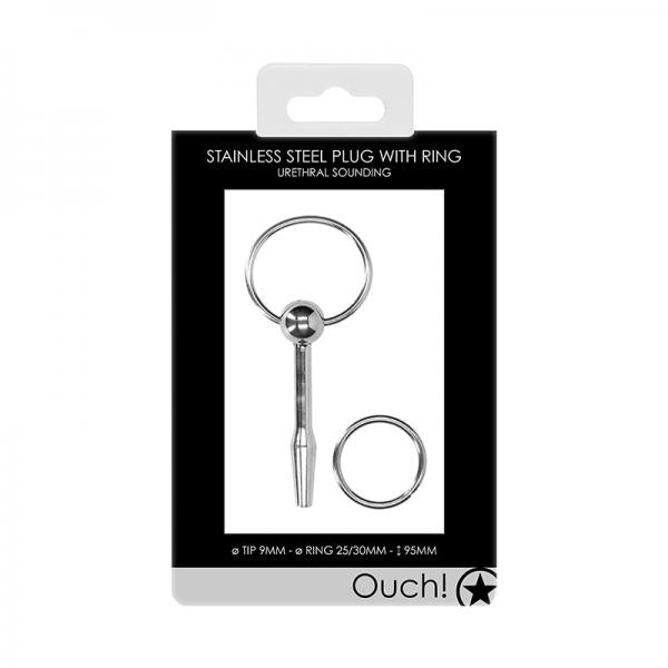 Ouch! Urethral Sounding Metal Plug With Ring 9 Mm