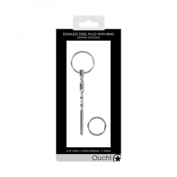 Ouch! Urethral Sounding Metal Plug With Ring 7.5 Mm