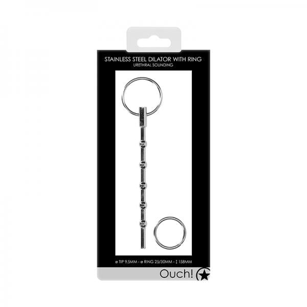 Ouch! Urethral Sounding Metal Dilator With Ring Beaded 9.5 Mm