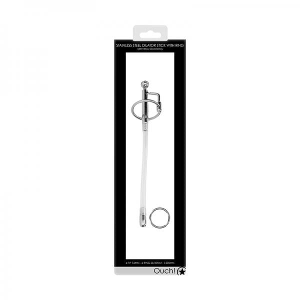 Ouch! Urethral Sounding Metal Dilator Stick With Ring 7.6 Mm