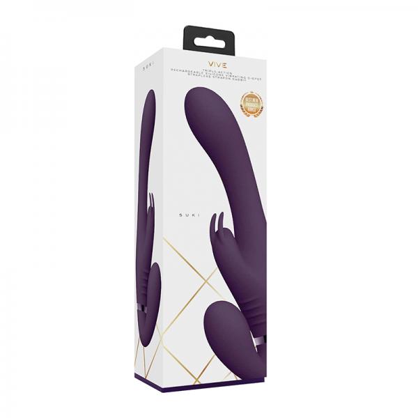 Vive Suki Rechargeable Triple Motor Pulse Wave Vibrating Silicone Strapless Strap On Purple