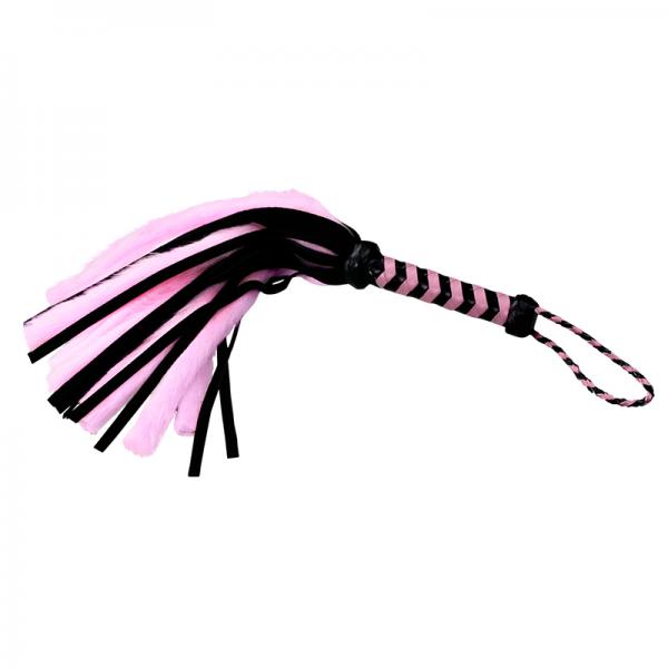 Ple'sur 18 In. Suede & Faux Fur Tail 'Pleasure & Pain' Mini Flogger Pink/Black