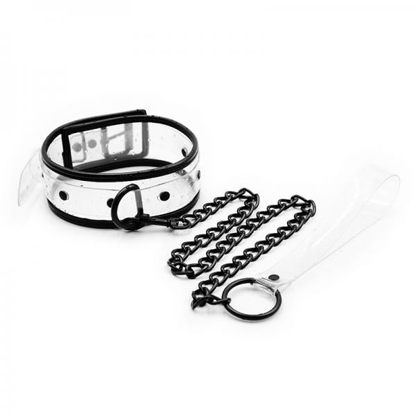 Ple'sur Pvc Contrast Piping D Ring Collar & Leash Clear/Black