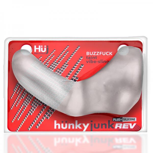 Hunkyjunk Buzzfuck Cock & Ball Sling With Taint Vibrator Clear Ice