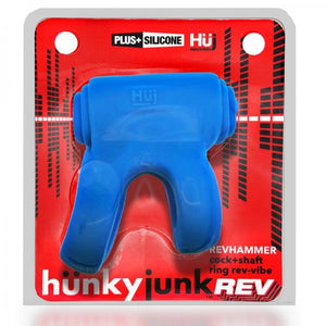 Hunkyjunk Revhammer Cock & Shaft Ring With Bullet Vibrator Teal Ice