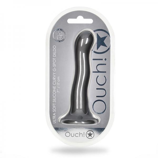 Shots Ouch! Ultra Soft Silicone 7 In. Curvy G Spot Dildo Gunmetal