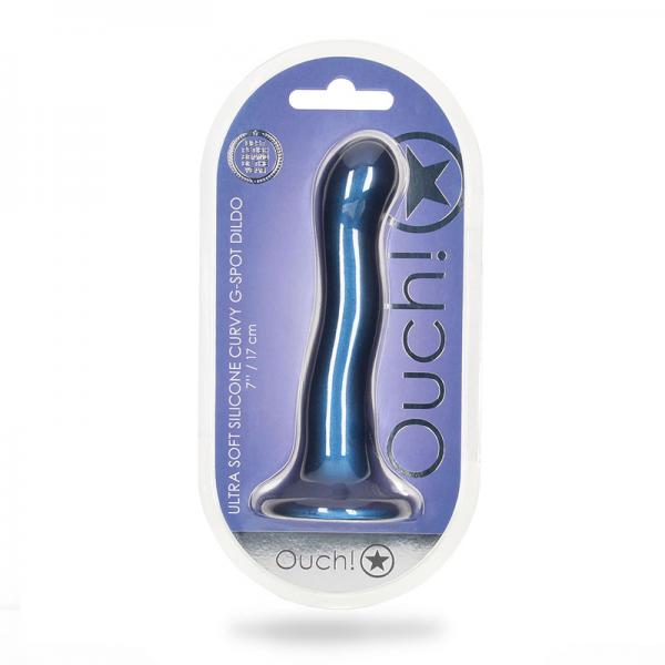 Shots Ouch! Ultra Soft Silicone 7 In. Curvy G Spot Dildo Metallic Blue