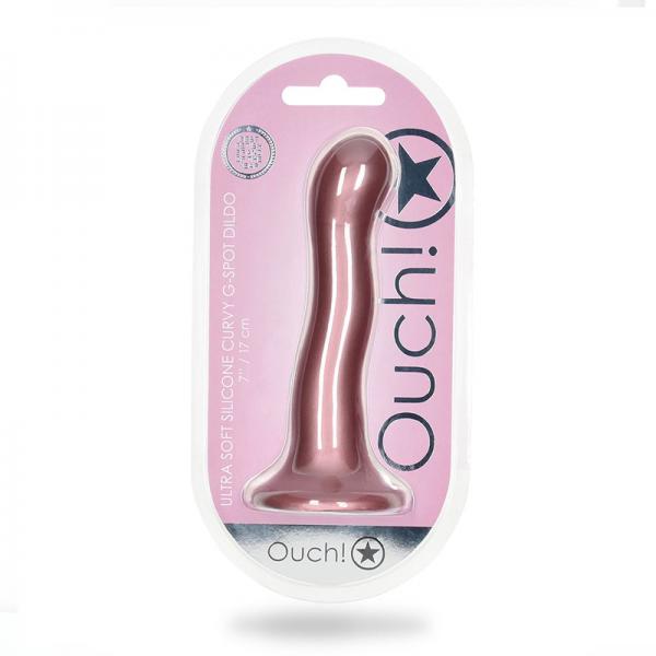 Shots Ouch! Ultra Soft Silicone 7 In. Curvy G Spot Dildo Rose Gold