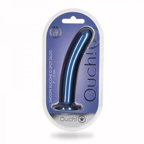 Shots Ouch! Smooth Silicone 7 In. G Spot Dildo Metallic Blue