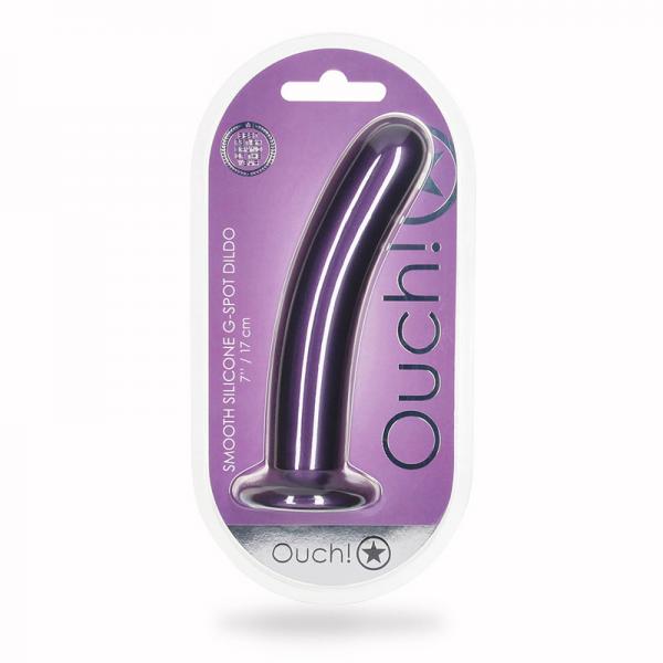 Shots Ouch! Smooth Silicone 7 In. G Spot Dildo Metallic Purple