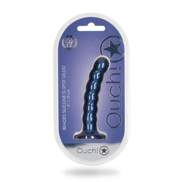 Shots Ouch! Beaded Silicone 5 In. G Spot Dildo Metallic Blue
