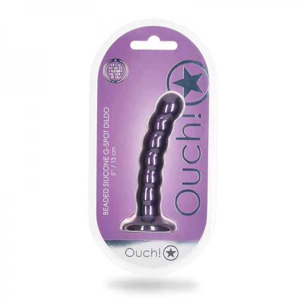Shots Ouch! Beaded Silicone 5 In. G Spot Dildo Metallic Purple