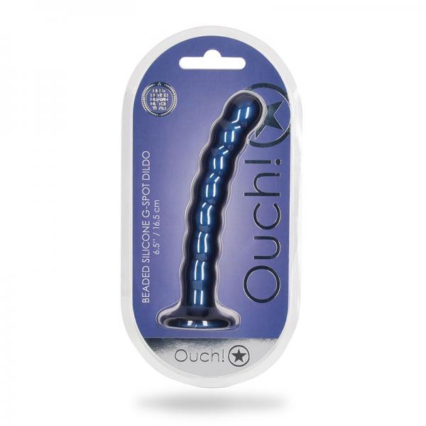 Shots Ouch! Beaded Silicone 6.5 In. G Spot Dildo Metallic Blue