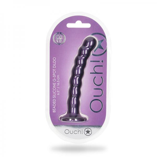 Shots Ouch! Beaded Silicone 6.5 In. G Spot Dildo Metallic Purple